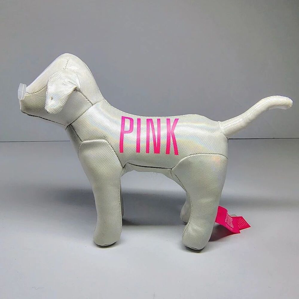 Victoria's Secret PINK White Holographic Puppy Dog Plush Stuffed Animal Toy 6"